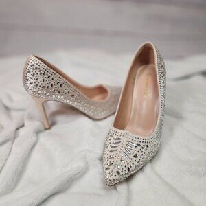 Dream Pairs Women's Champagne Satin Rhinestone High Heel Pointed Toe Stiletto 9M